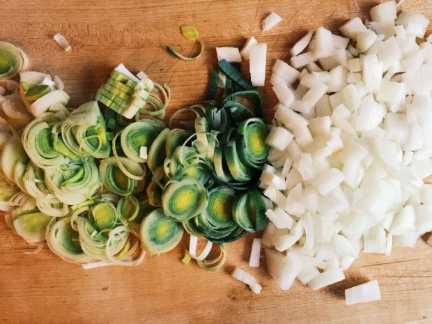 chopped leek and onion